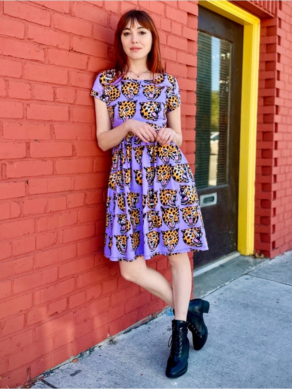 Nooworks Lavender Dress with Yellow Leopard Print